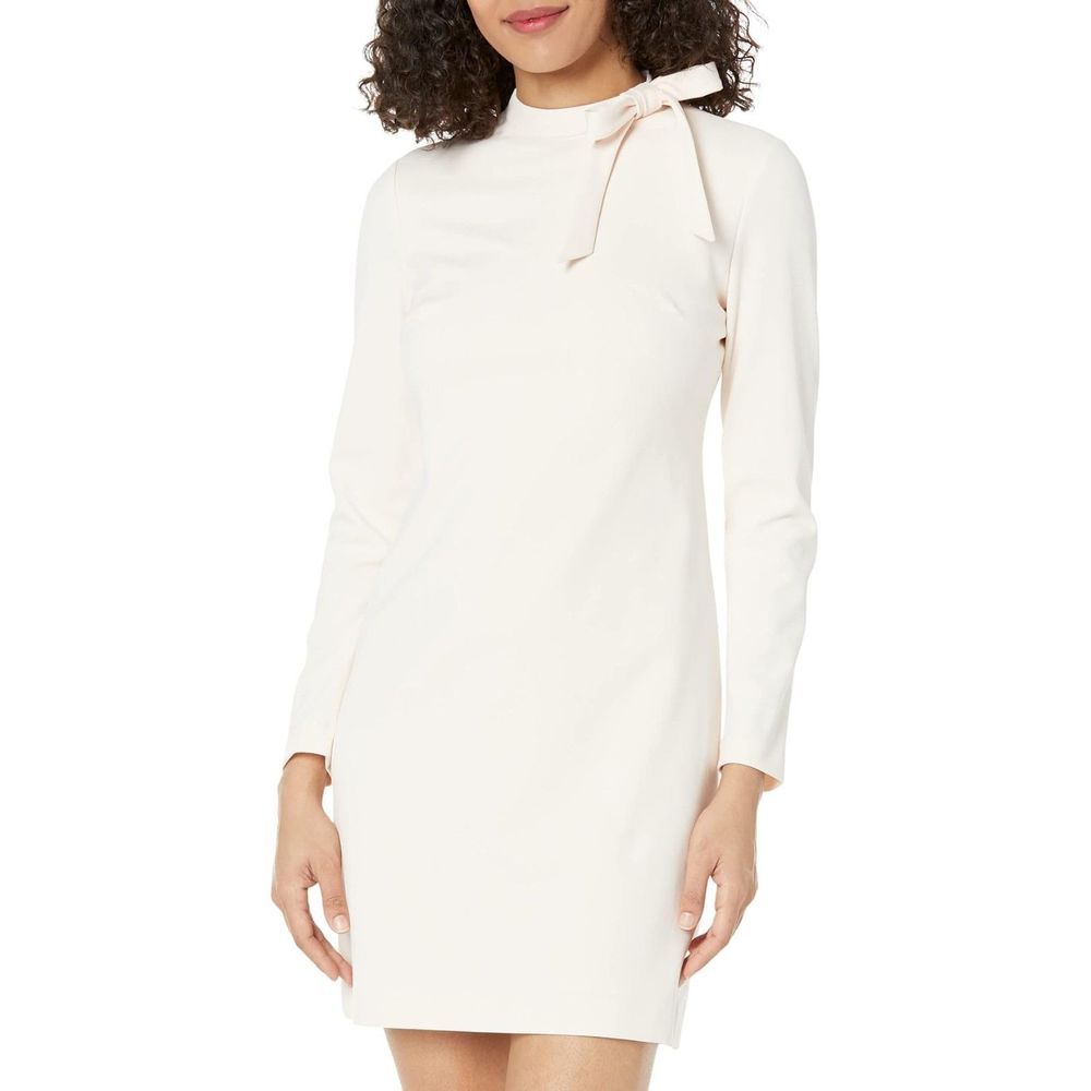 Calvin Klein Long Sleeve Neck Tie Scuba Crepe Sheath Dress White Cream Size 6